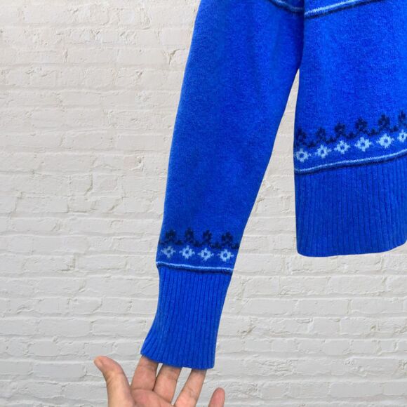 J.Crew Fair Isle Sweater XS Merino Wool Alpaca Blue Crewneck Long Sleeve - Picture 9 of 13